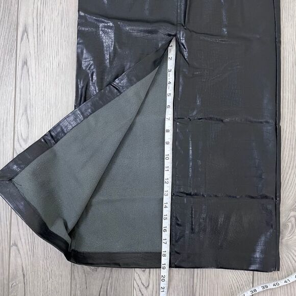 Zara Women Size XS Black Faux Leather Croc Embossed Slit Pencil Midi NEW Skirt - Picture 12 of 12